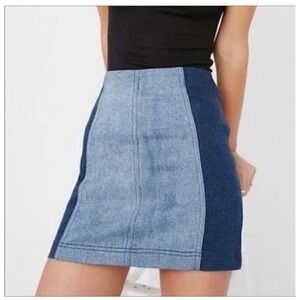 Free People‎ Modern Femme Two Tone Denim Mini Pencil Skirt Size 2 Blue